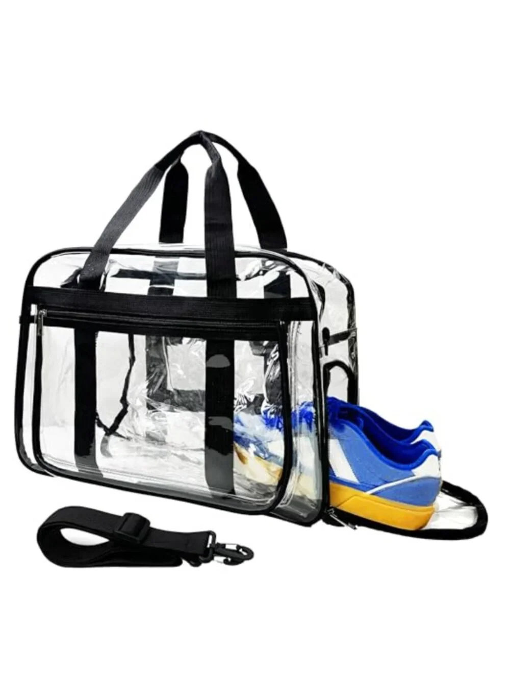 Clear Gym Bag with Shoe Compartment, Heavy Duty PVC Travel Tote, Adjustable